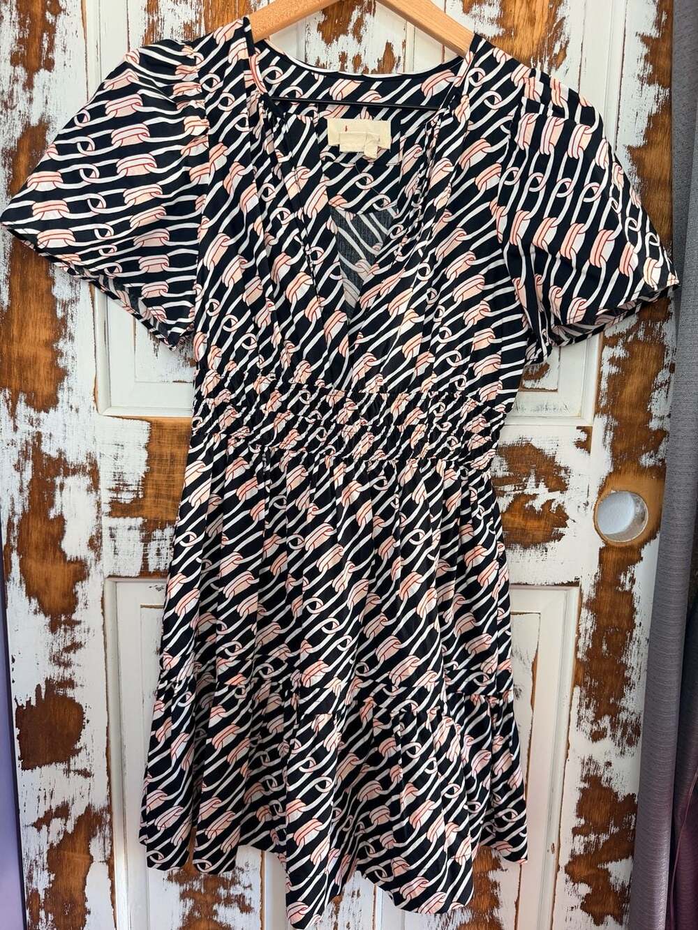 Anthropologie Somerset Mini Dress Size XS Petite Black Link Pattern Cotton